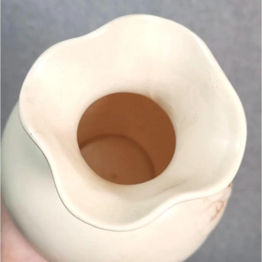 VTG c1940s Red Wing Pottery Vase Magnolia #975 Ivory & Brown Vase 6
